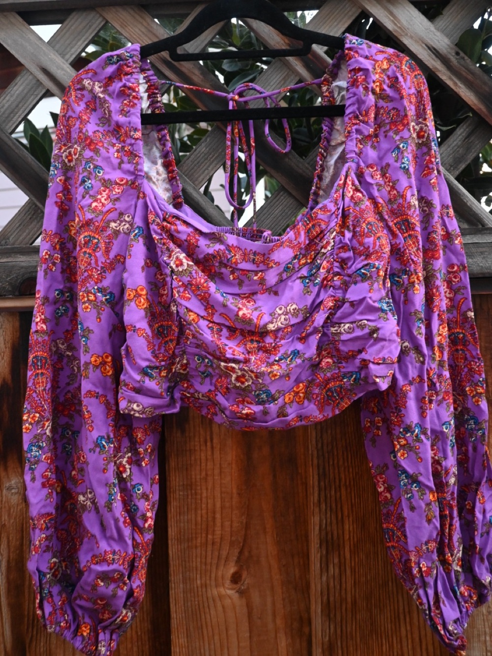 Urban Outfitters Smocked Boho Cropped Long-sleeve Top